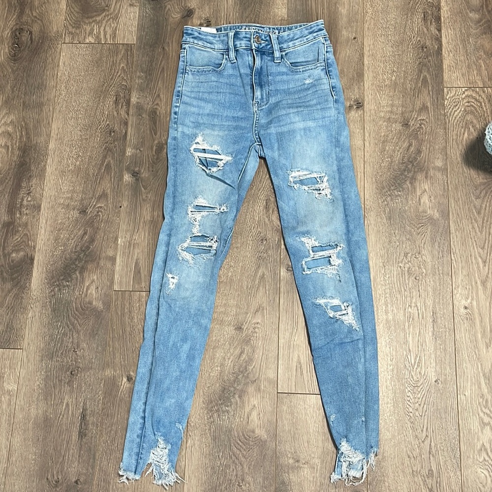 American Eagle Medium Wash Patch Distressed Jeans